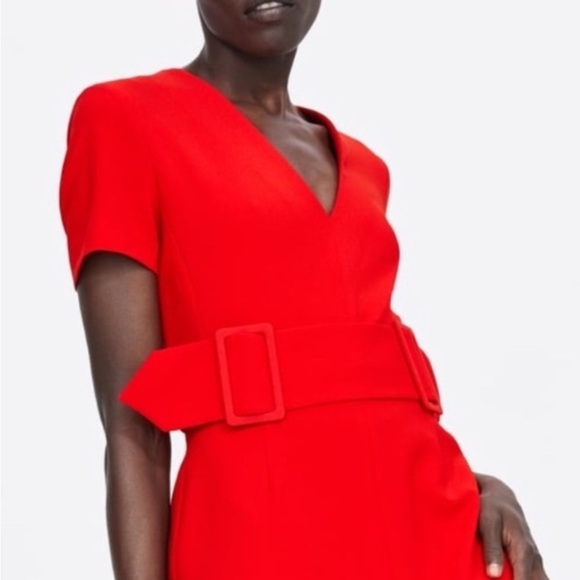 Zara Basics Red Belted Dress Size Small - Picture 1 of 13
